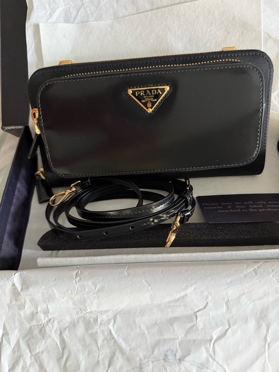 Prada Handbags - Prada Re-Nylon and brushed leather wallet with shoulder strap